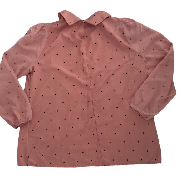 NWOT SHEIN Pink with Black Polka Dots Blouse Sheer Sleeves size 0XL - Picture 2 of 5